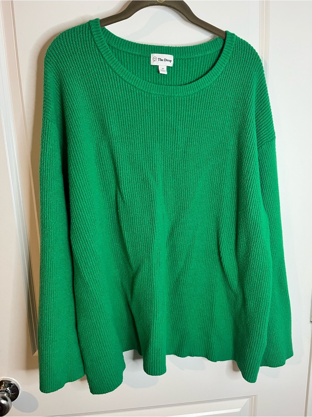 The Drop Green Cozy Ribbed Stretch Oversized Sweater Bell Sleeve Crewneck Sz 2X